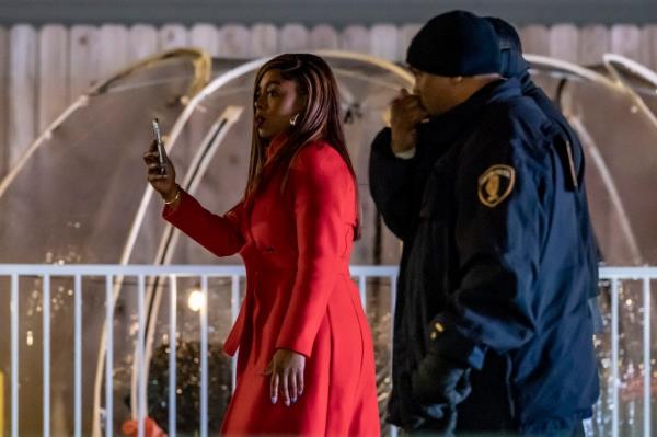 Dolton Mayor Tiffany Heynard records a video of herself at a Valentine's Day event in Dolton, Illinois. 