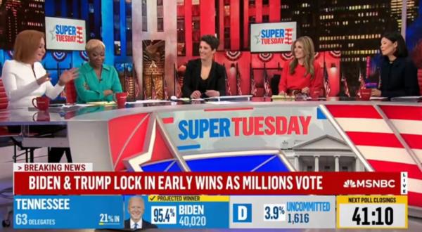 MSNBC anchors Jen Psaki, Joy Reid and Rachel Maddow joked a<em></em>bout Virginia voters' co<em></em>ncerns over immigration during the Super Tuesday election coverage at the left-leaning network.