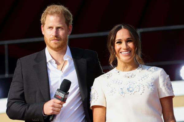 Prince Harry and Meghan Markle o<em></em>nstage at the 2021 Global Citizen Live co<em></em>ncert in Central Park, New York