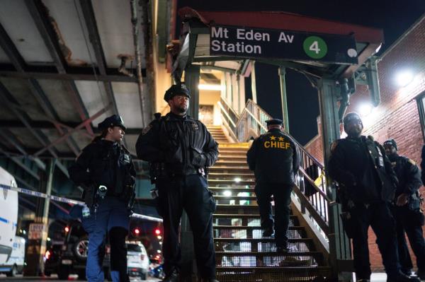 Police officers at the scene of the shooting in the Bronx on Feb. 12, 2024.