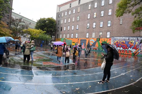 parents in the schoolyard of ps41 in the west village