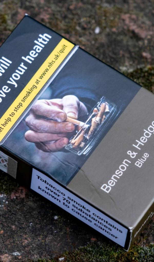 Health advice that quitting smoking can improve your health on a cigarette packet of 20 Benson & Hedges cigarettes on 27th March 2023 in London, United Kingdom. (photo by Mike Kemp/In Pictures via Getty Images)