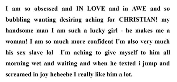 Close up of a diary entry text provided as evidence in Lanng's countersuit, alleged proof of claimed subjugation and enslavement.