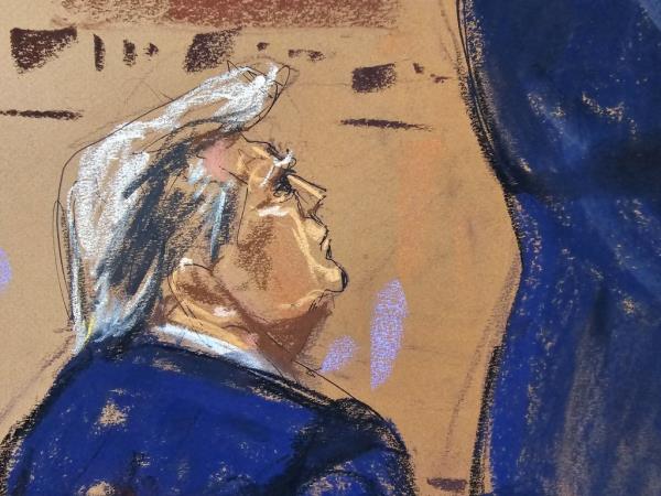 Court artist's sketch of Do<em></em>nald Trump in the courtroom