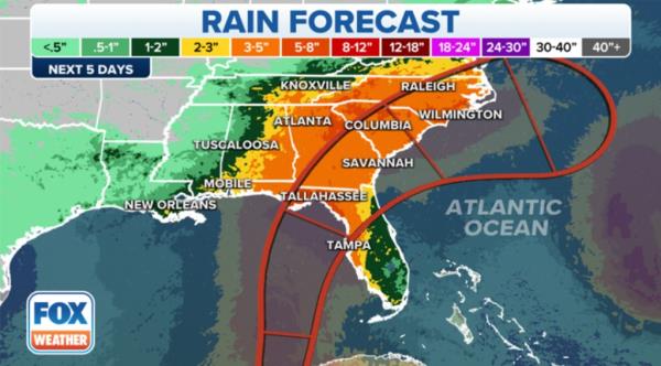 Estimated rainfall from Tropical Storm Idalia