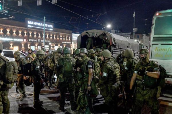 Wagner Group members in Rostov-on-Don, Russia during the attempted coup on June 24, 2023.