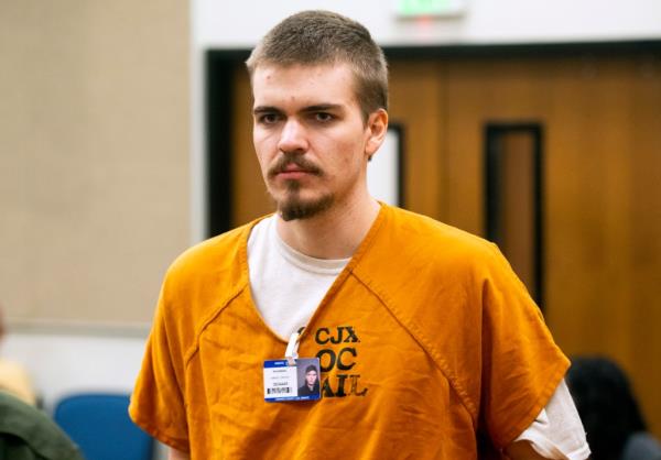 Samuel Woodward leaves a court hearing at the Harbor Justice Center in Newport Beach, Calif., Aug. 22, 2018.