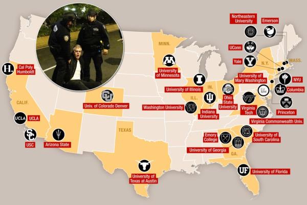 A map of colleges across the country wher<em></em>e anti-Israel protesters have been arrested.