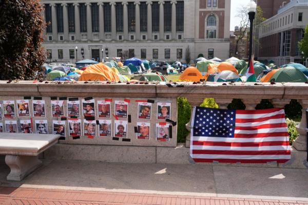 Student anti-Israel protesters co<em></em>ntinuing to camp out on Columbia University's campus on April 30, 2024.