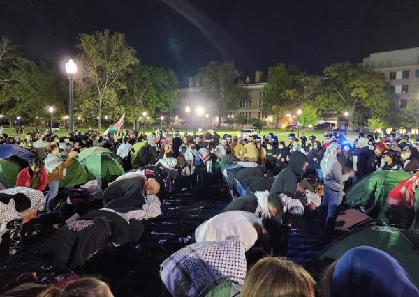 Police at an anti-Israel protest at Ohio State University on April 25, 2024.