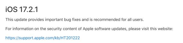 A screenshot from the iOS update page.