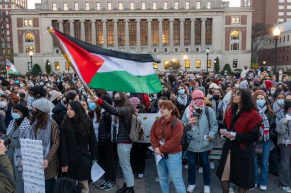 Students participate in a protest in support of Palestine and for free speech at Columbia University 