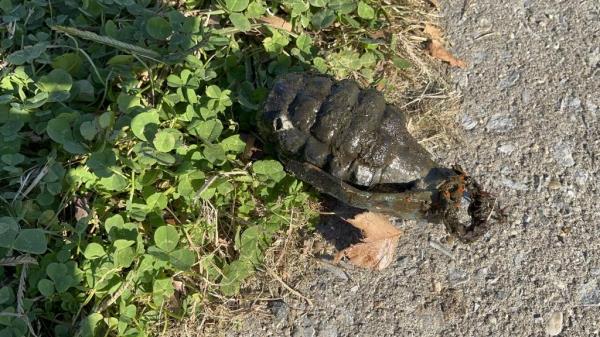 A grenade from World War II found in the water in Sheepshead Bay with a barnacle and corals growing on it.