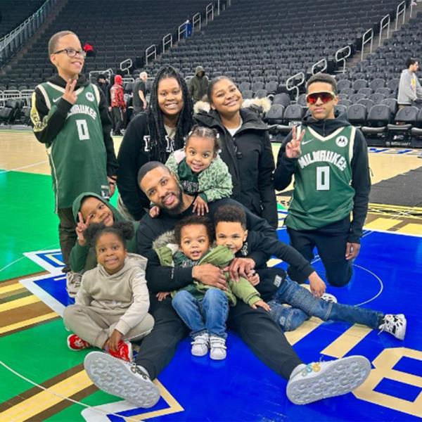 Damian Lillard and his family at Fiserv Forum in Milwaukee.