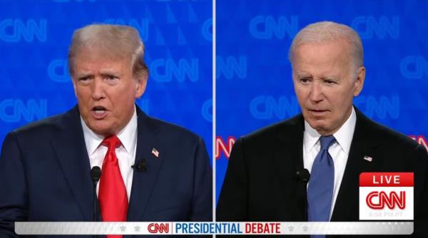 Joe Biden and Do<em></em>nald Trump, CNN presidential debate, in Atlanta, GA.