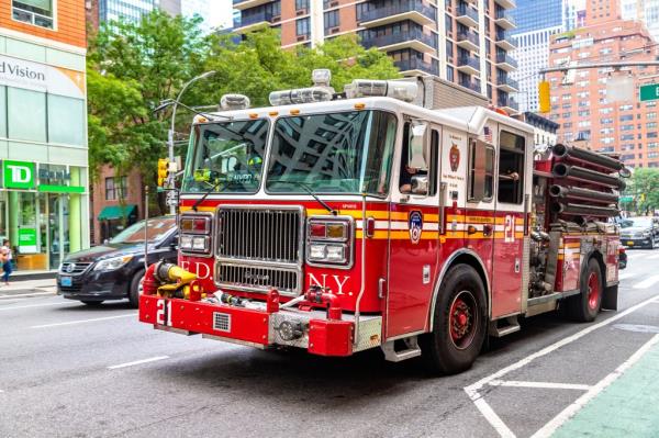 NEW YORK CITY, USA - MARCH 15, 2020: Fire truck respo<em></em>nding to a emergency call in Manhattan in New York City, USA