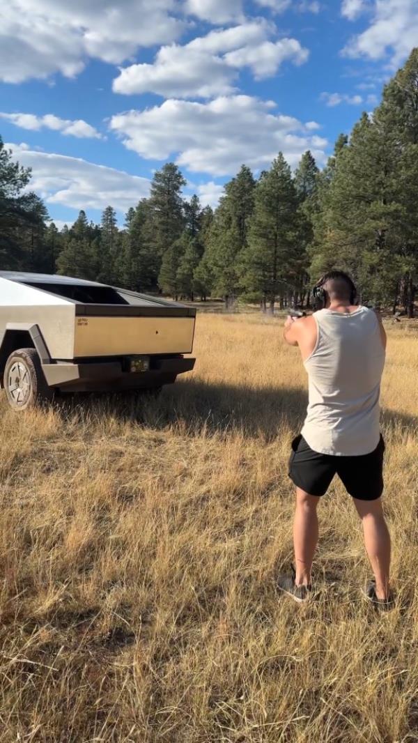 Adult film star Dante Colle posted a video to his X account pointing a handgun at the $100K truck in the middle of an open field. 