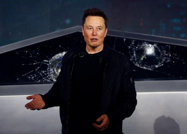 Tesla CEO Elon Musk introduces the Cybertruck at Tesla's design studio in Hawthorne, Calif. on Nov. 21, 2024.