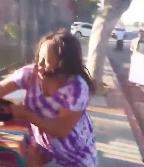 Renee Hines, 36, is seen in a viral video attacking a Los Angeles taco vendor Sunday