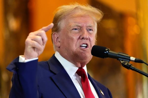 Former President Do<em></em>nald Trump speaks during a news co<em></em>nference at Trump Tower, May 31, 2024.