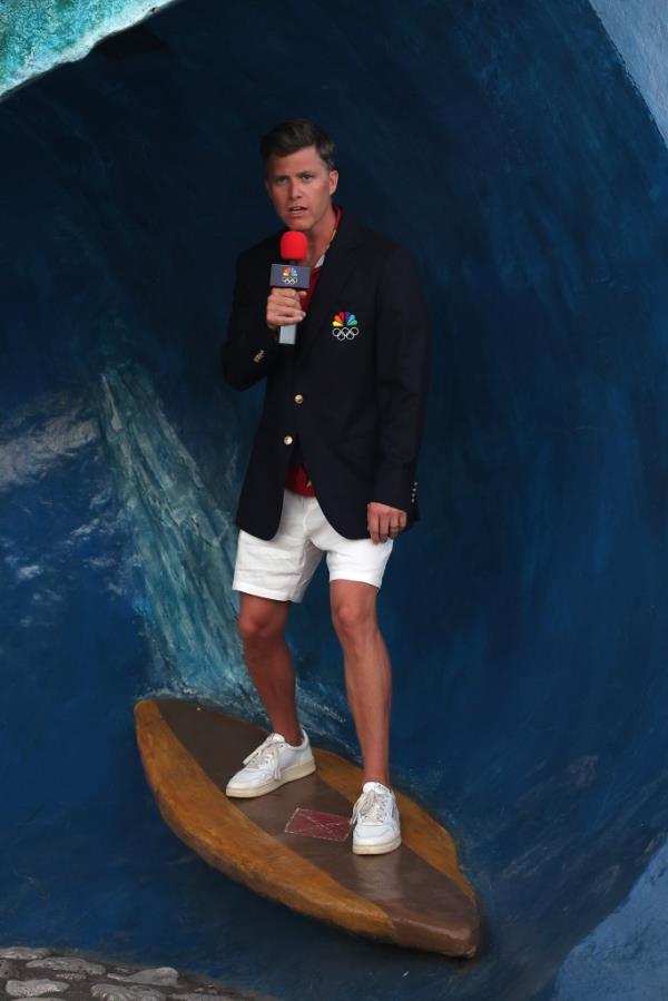 Colin Jost covering the 2024 Summer Olympics in Tahiti