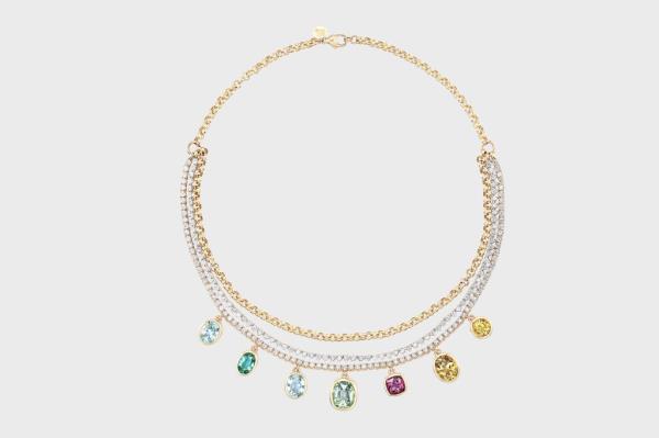 A necklace with multi-colored stones