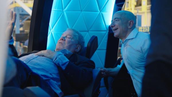 William Shatner and Jeff Bezos during their journey to space