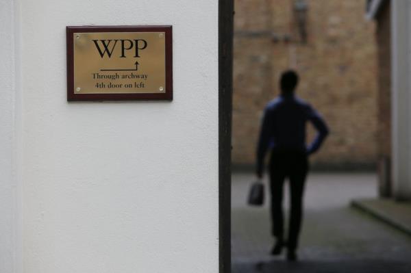 Company plaque outside the British advertising giant WPP offices in London