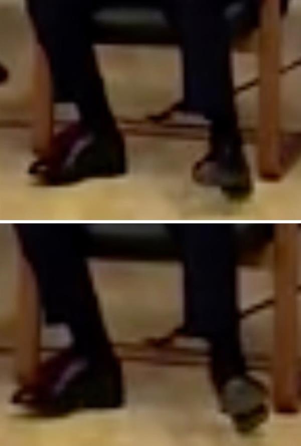 A closeup of Vladimir Putin's twisting left foot 