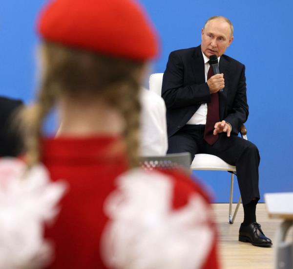 Russian President  Vladimir Putin holds an open lesson 