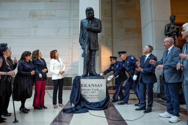 Members of the Cash family unveiling a statue of late country singer Johnny Cash at the U.S. Capitol in Washington, U.S., September 24, 2024.