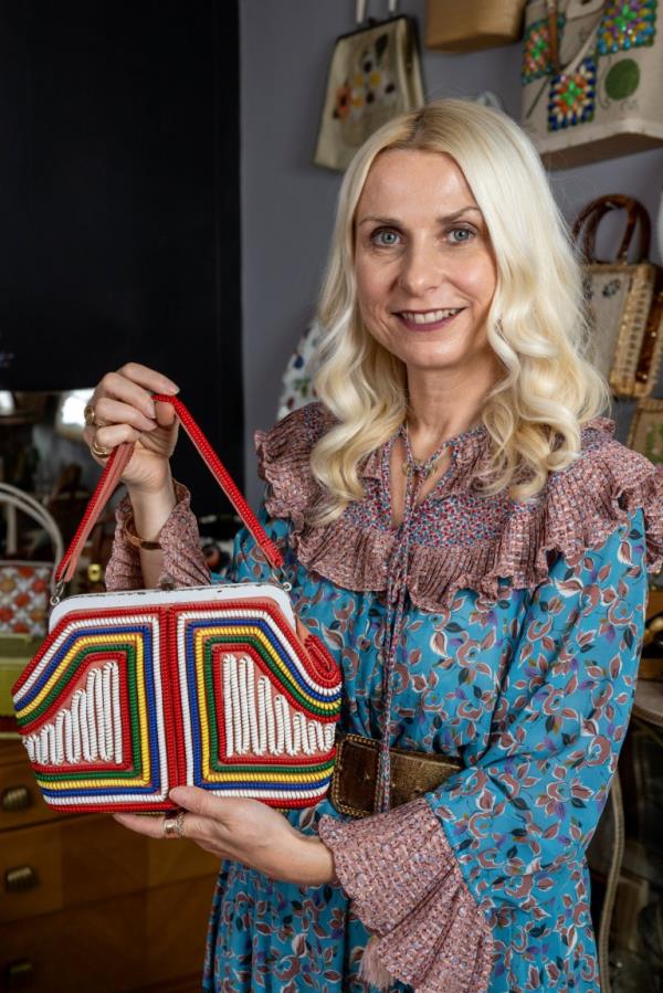 Metro Kate Beavis from Bedford with her collection of vintage bags. July 27 2023