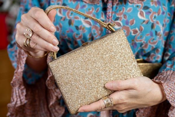 Metro Kate Beavis from Bedford with her collection of vintage bags. July 27 2023