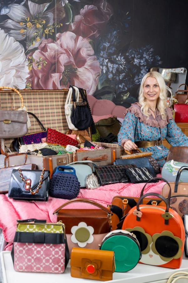 Metro Kate Beavis from Bedford with her collection of vintage bags. July 27 2023