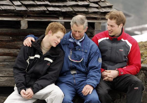 Charles pictured with sons William and Harry in 2005.