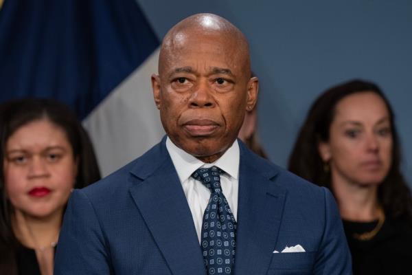 Mayor Eric Adams speaks during the press briefing at the City Hall discussing impacts of 2024 Presidential Election as Former President Do<em></em>nald Trump won second term.