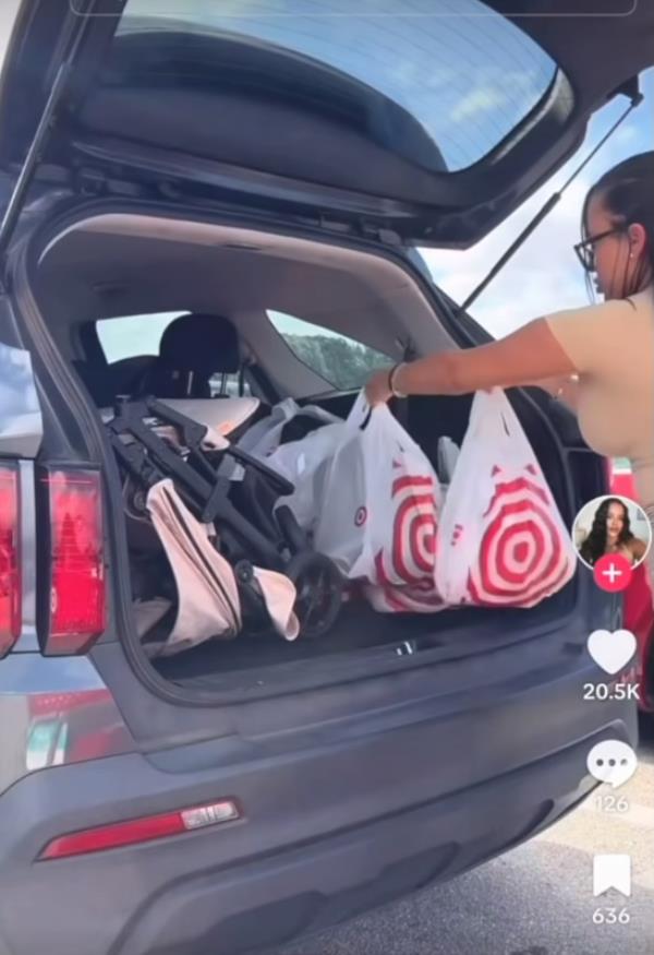 The video also showed her docu<em></em>menting herself picking out items inside the Target and placing them in her car afterward in the since-deleted TikTok video.