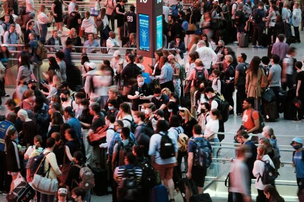 Travel by train is also expected to surge. Pictured in the Moynihan Train Hall at New York's Penn Station.