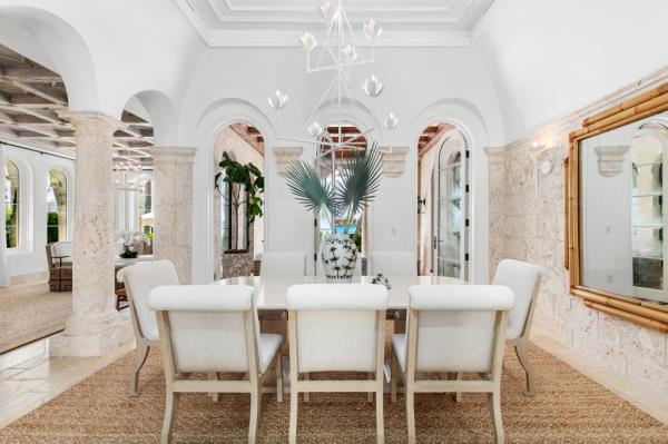 Interior of a dining room. 