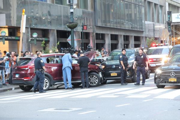 At least 10 pedestrians were injured after a car drove into a busy intersection in Midtown Manhattan on August 1, 2023.