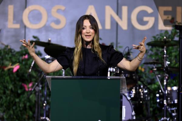 Kaley Cuoco speaks o<em></em>nstage during the Children's Hospital Los Angeles Gala 2024 at JW Marriott LA Live on October 05, 2024 in Los Angeles, California.