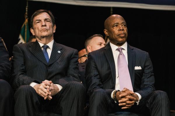 Interim NYPD commissio<em></em>ner Tom Donlon, left, and NYC Mayor Eric Adams, right, attend a NYPD graduation ceremony at Madison Square Garden in Manhattan. 