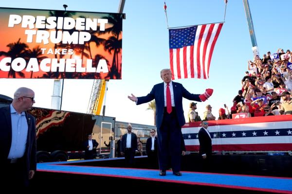 Trump arrives to speak at a campaign rally at the Calhoun Ranch, Saturday, Oct. 12, 2024.