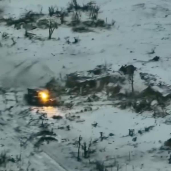 Russian T-90 tank under fire. 