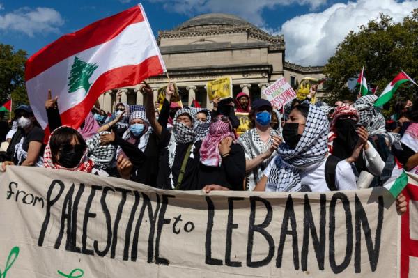 Columbia students organize dueling memorials and rallies both for Israel and Palestine on the one-year anniversary of the October 7th Hamas attack, on Oct. 7, 2024.