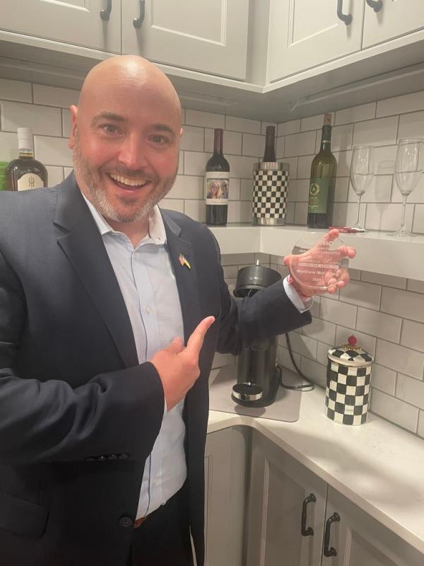 Matthew McCaffery, a Pennsylvania GOP official, pointing at a wine glass after endorsing Kamala Harris on CNN