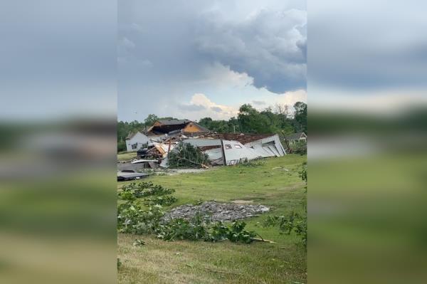 A view of the damage in the aftermath of a tornado in Greenwood, Indiana, on June 25, 2023. 