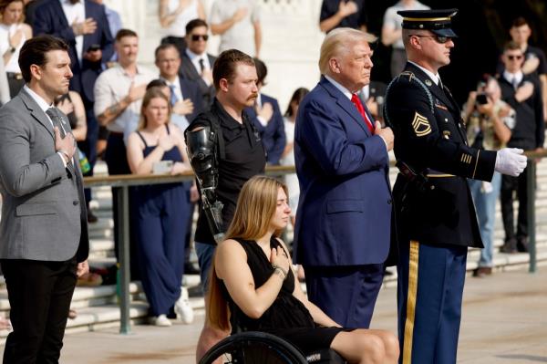 Former President Do<em></em>nald Trump laid a wreath at the Tomb of the Unknown Soldier at Arlington Natio<em></em>nal Cemetery last Monday.