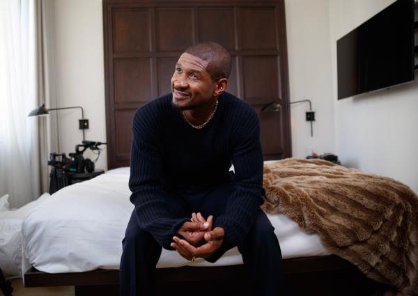 Usher posing in The New York Post's exclusive photo shoot at the New York Edition Hotel on September 4, 2024.