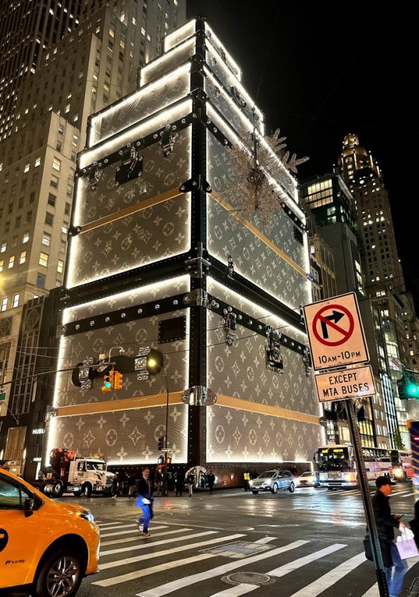 The flagship location is currently covered in scaffolding made to look like its ico<em></em>nic luggage.